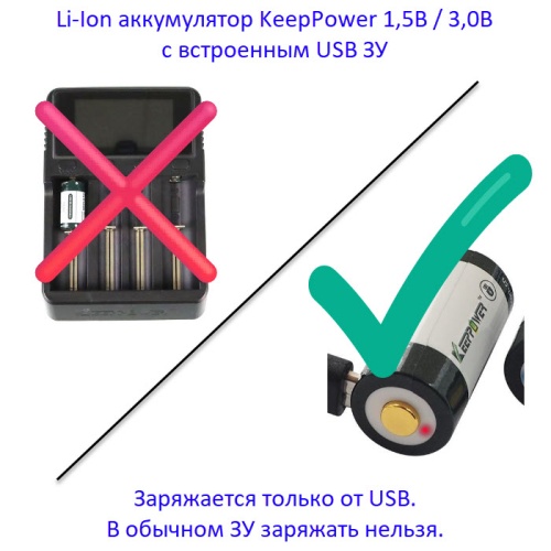 Купить оригинальные AA 2500мАч KeepPower (P1450TC) 1,5В Защищенный Li-Ion аккумулятор с встроенной USB ЗУ купить в магазине Запас Мощности фото 6